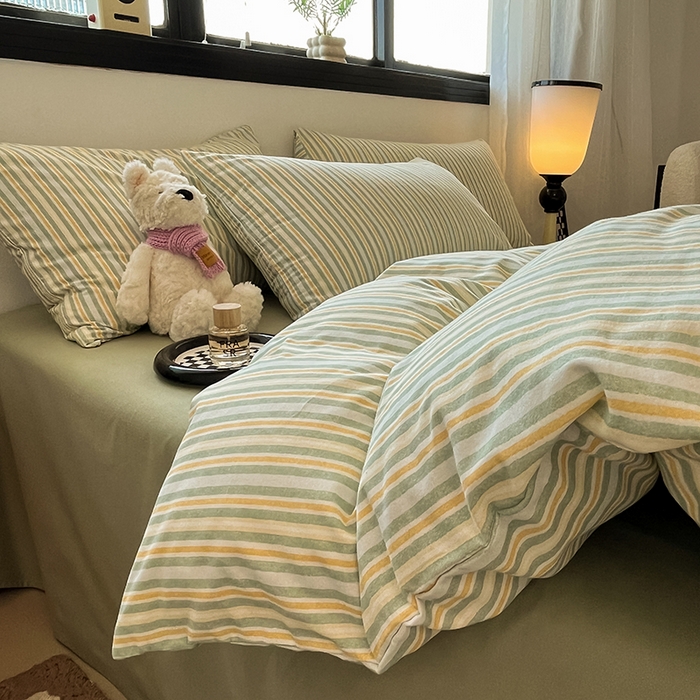 91家纺网 家纺一手货源 找家纺 吉象家纺 2025新款全棉纯棉加厚磨毛印花四件套 夏末绿