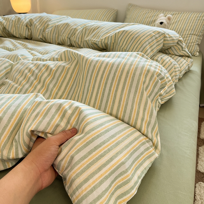 91家纺网 家纺一手货源 找家纺 吉象家纺 2025新款全棉纯棉加厚磨毛印花四件套 夏末绿