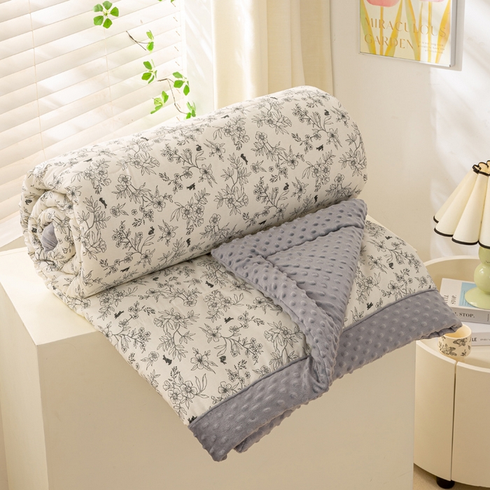 91家纺网 家纺一手货源 找家纺 锦鹭被业 2025新款AB版舒适全棉纯棉豆豆绒被被子被芯 俏花枝