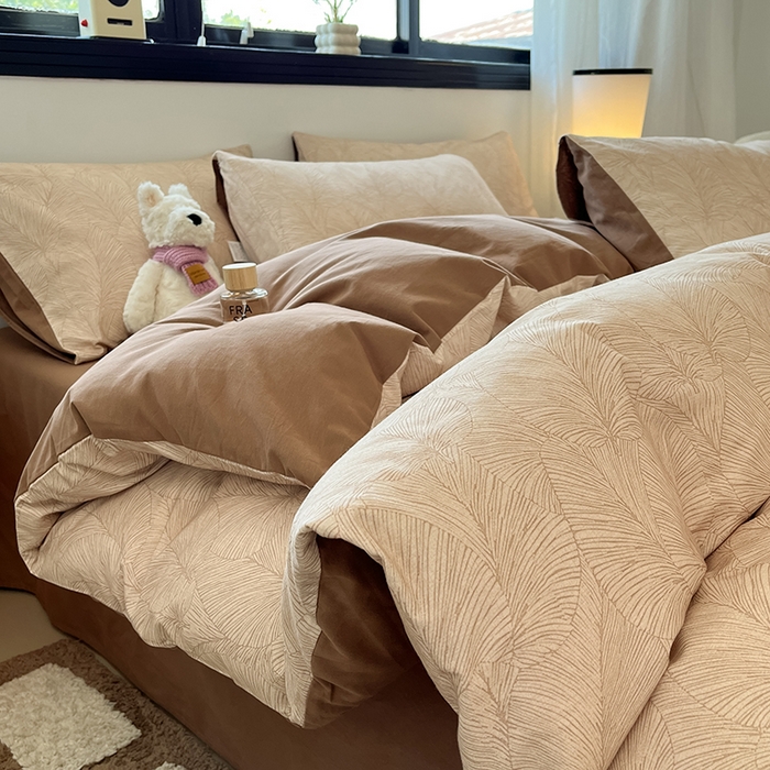 吉象家纺 2025新款全棉纯棉加厚磨毛印花四件套 幸运叶