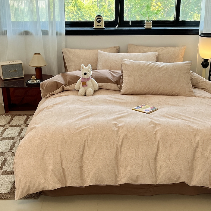 91家纺网 家纺一手货源 找家纺 吉象家纺 2025新款全棉纯棉加厚磨毛印花四件套 幸运叶