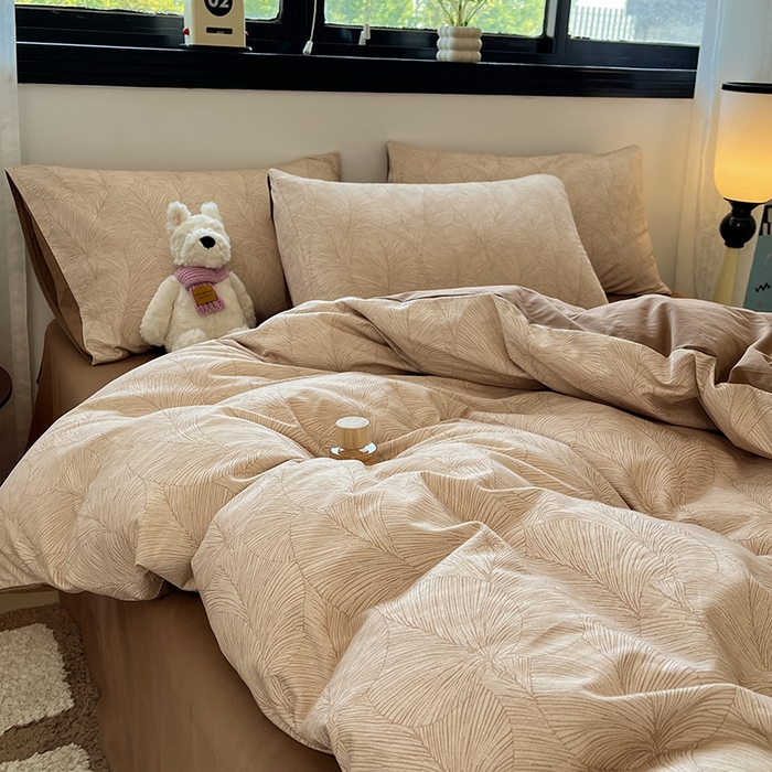 91家纺网 家纺一手货源 找家纺 吉象家纺 2025新款全棉纯棉加厚磨毛印花四件套 幸运叶