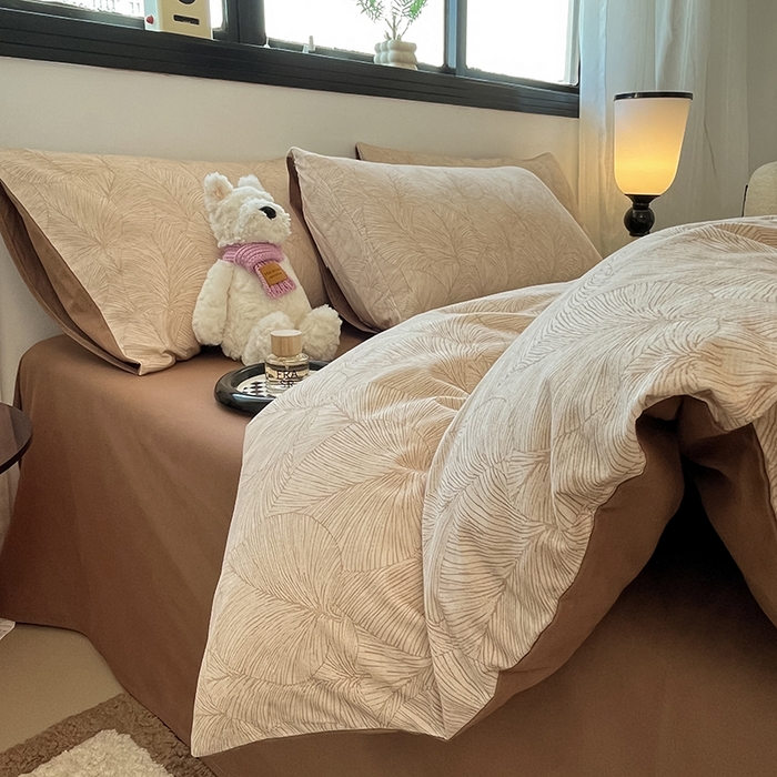 91家纺网 家纺一手货源 找家纺 吉象家纺 2025新款全棉纯棉加厚磨毛印花四件套 幸运叶