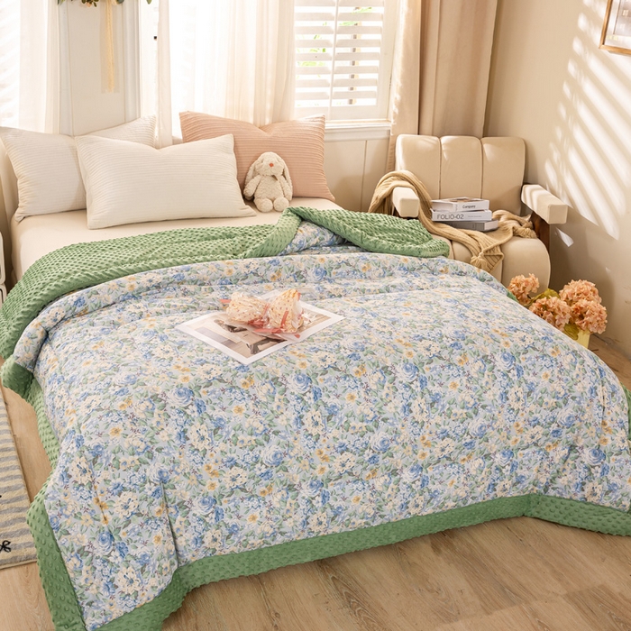 91家纺网 家纺一手货源 找家纺 锦鹭被业 2025新款AB版舒适全棉纯棉豆豆绒被被子被芯 水墨花