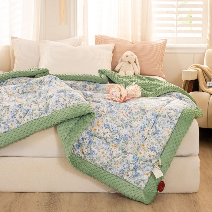 91家纺网 家纺一手货源 找家纺 锦鹭被业 2025新款AB版舒适全棉纯棉豆豆绒被被子被芯 水墨花