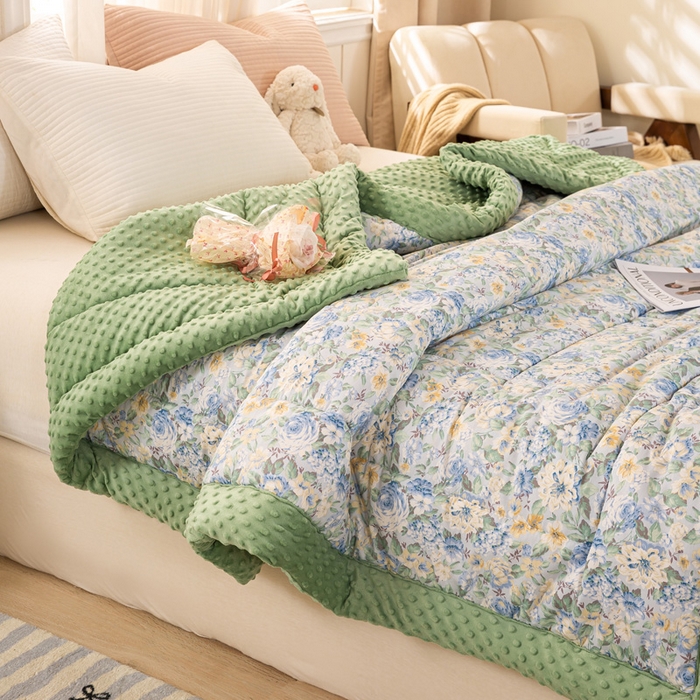 91家纺网 家纺一手货源 找家纺 锦鹭被业 2025新款AB版舒适全棉纯棉豆豆绒被被子被芯 水墨花