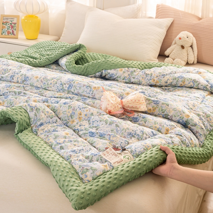 91家纺网 家纺一手货源 找家纺 锦鹭被业 2025新款AB版舒适全棉纯棉豆豆绒被被子被芯 水墨花