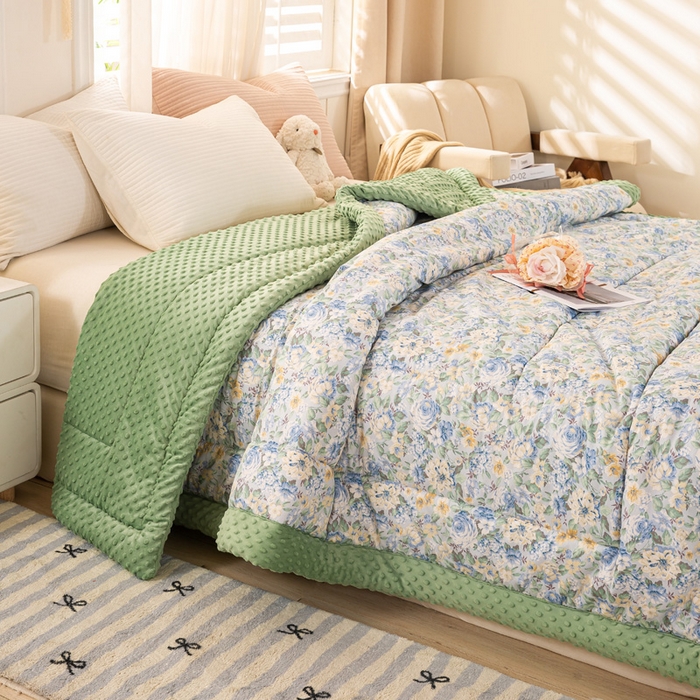 91家纺网 家纺一手货源 找家纺 锦鹭被业 2025新款AB版舒适全棉纯棉豆豆绒被被子被芯 水墨花