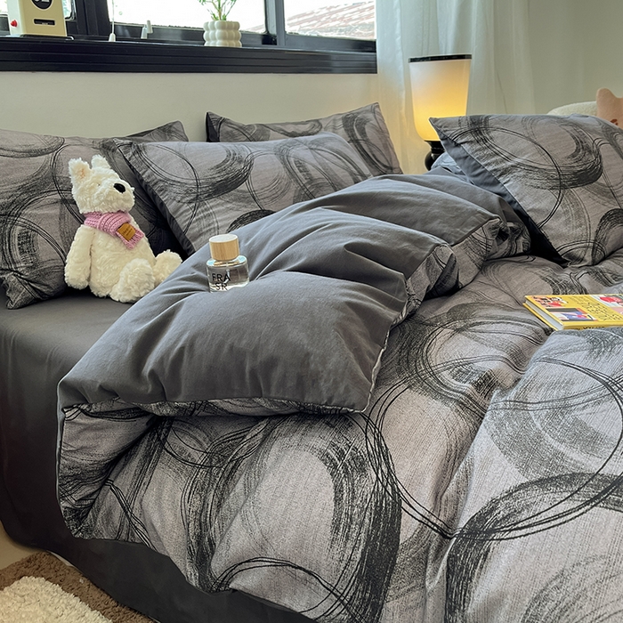 91家纺网 家纺一手货源 找家纺 吉象家纺 2025新款全棉纯棉加厚磨毛印花四件套 叙晚