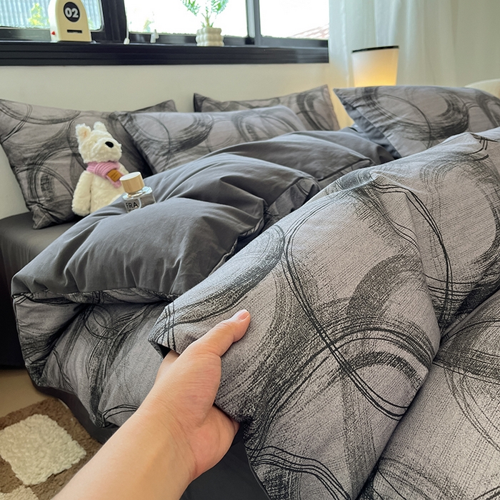 91家纺网 家纺一手货源 找家纺 吉象家纺 2025新款全棉纯棉加厚磨毛印花四件套 叙晚