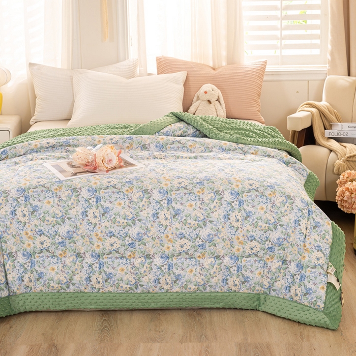 91家纺网 家纺一手货源 找家纺 锦鹭被业 2025新款AB版舒适全棉纯棉豆豆绒被被子被芯 水墨花