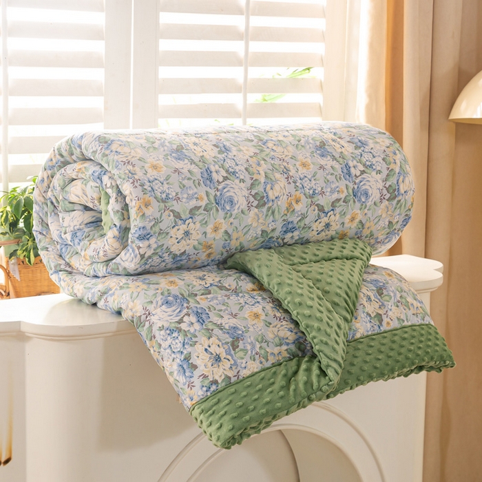 91家纺网 家纺一手货源 找家纺 锦鹭被业 2025新款AB版舒适全棉纯棉豆豆绒被被子被芯 水墨花