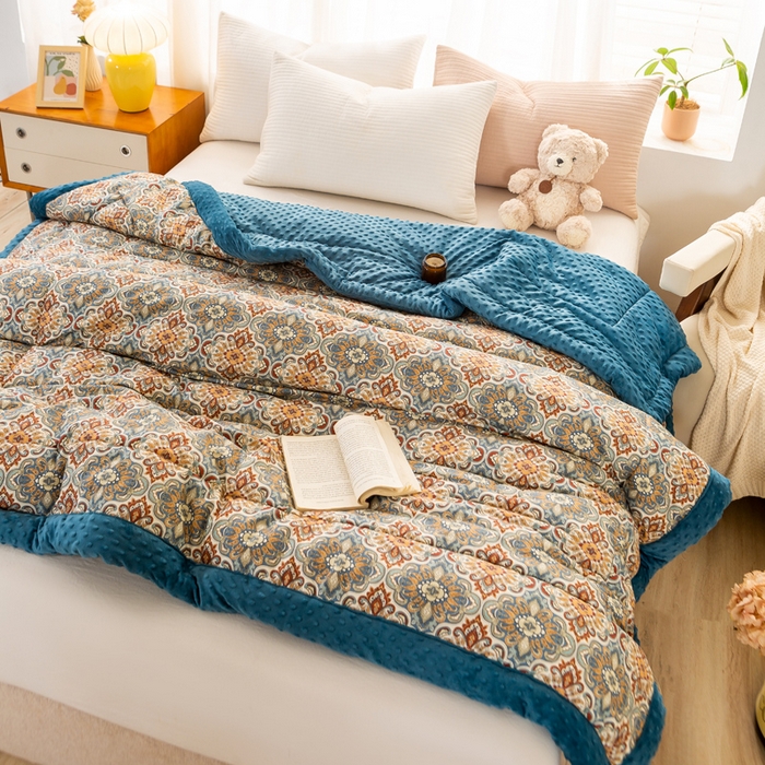 91家纺网 家纺一手货源 找家纺 锦鹭被业 2025新款AB版舒适全棉纯棉豆豆绒被被子被芯 硕果