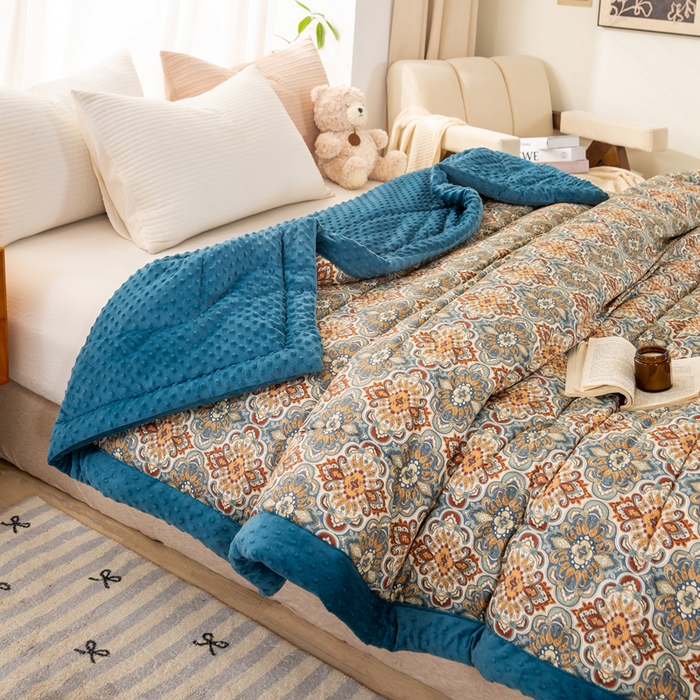 91家纺网 家纺一手货源 找家纺 锦鹭被业 2025新款AB版舒适全棉纯棉豆豆绒被被子被芯 硕果