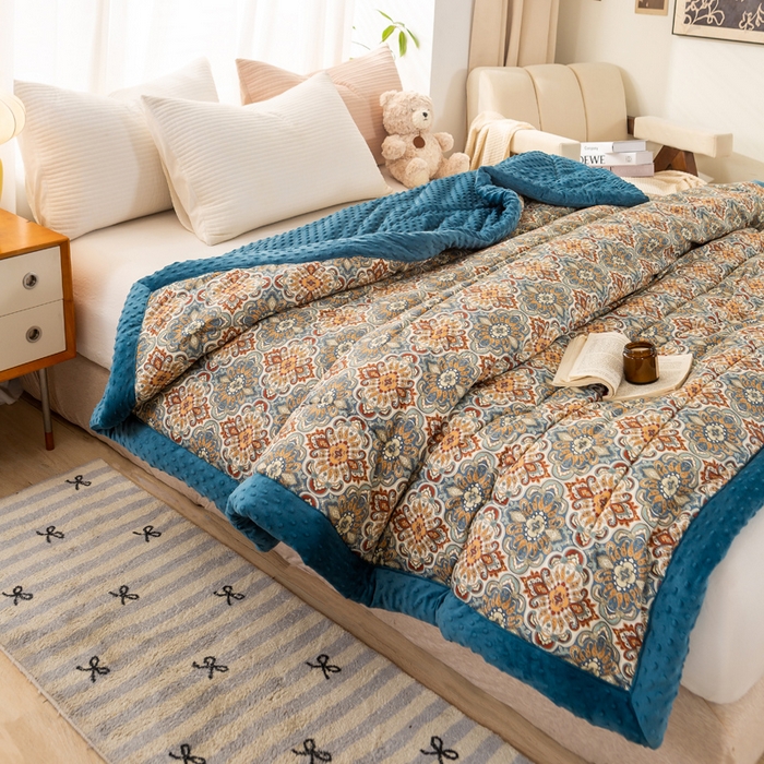 91家纺网 家纺一手货源 找家纺 锦鹭被业 2025新款AB版舒适全棉纯棉豆豆绒被被子被芯 硕果