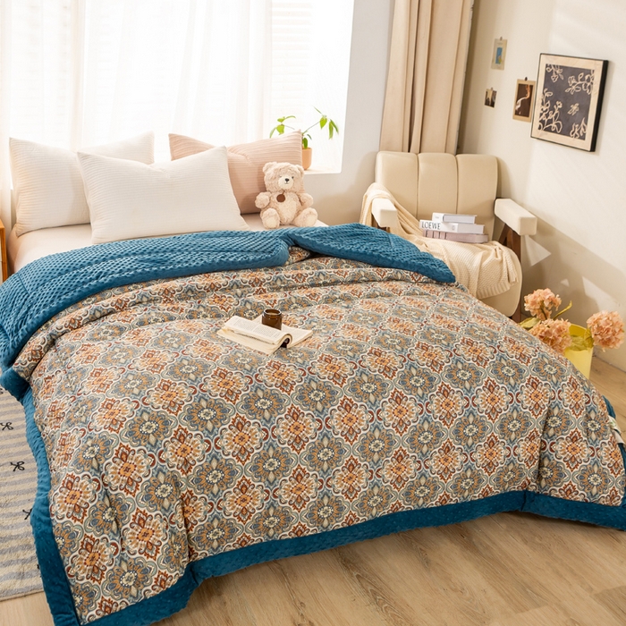 91家纺网 家纺一手货源 找家纺 锦鹭被业 2025新款AB版舒适全棉纯棉豆豆绒被被子被芯 硕果