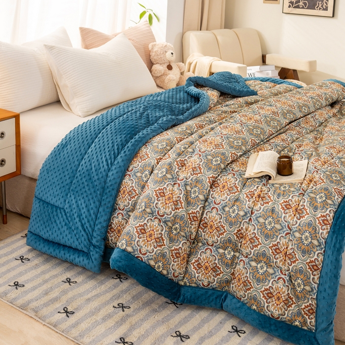 91家纺网 家纺一手货源 找家纺 锦鹭被业 2025新款AB版舒适全棉纯棉豆豆绒被被子被芯 硕果