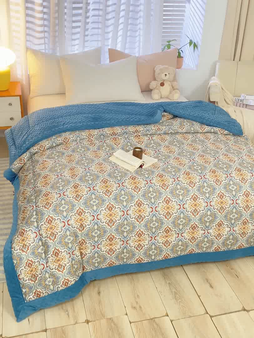 91家纺网 家纺一手货源 找家纺 锦鹭被业 2025新款AB版舒适全棉纯棉豆豆绒被被子被芯 硕果