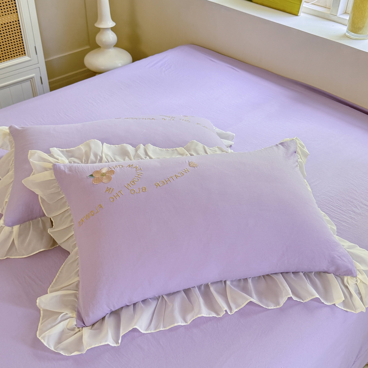 91家纺网 家纺一手货源 找家纺 大麦乐田 2025新款法式公主风仙女糯小棉立体花刺绣四件套 浪漫花朵-紫