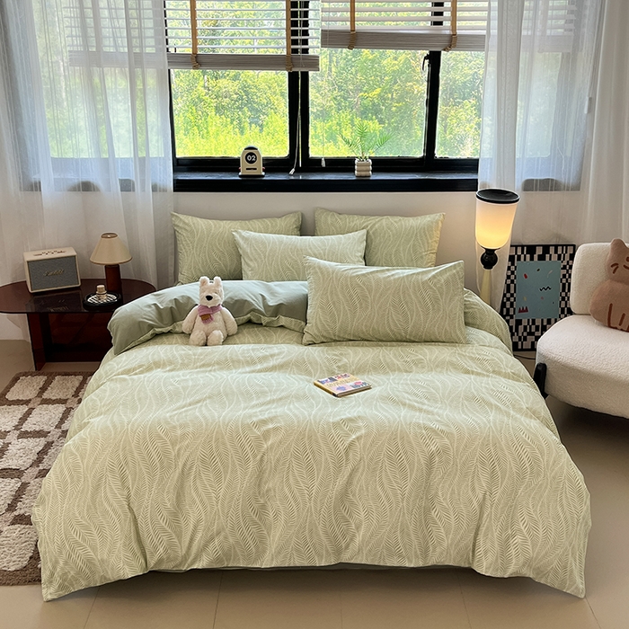 91家纺网 家纺一手货源 找家纺 吉象家纺 2025新款全棉纯棉加厚磨毛印花四件套 叶语