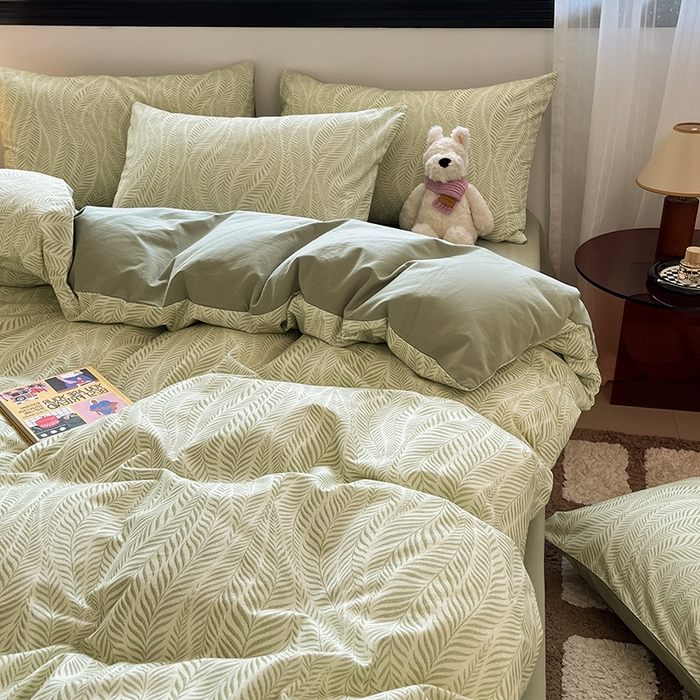 91家纺网 家纺一手货源 找家纺 吉象家纺 2025新款全棉纯棉加厚磨毛印花四件套 叶语