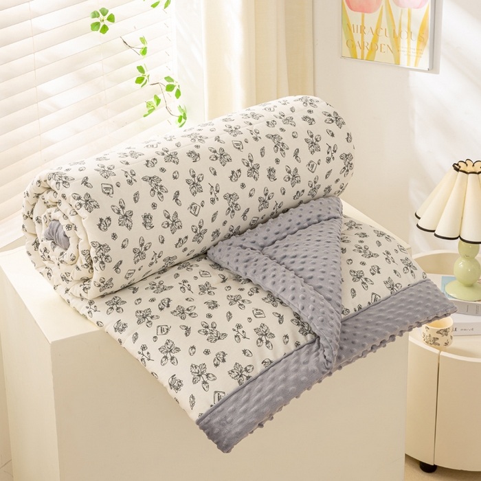 91家纺网 家纺一手货源 找家纺 锦鹭被业 2025新款AB版舒适全棉纯棉豆豆绒被被子被芯 素雅果