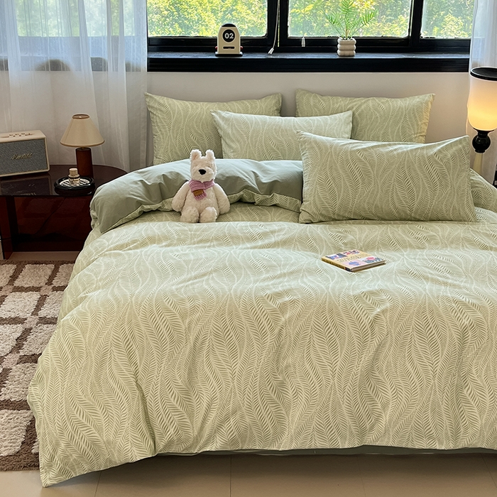 91家纺网 家纺一手货源 找家纺 吉象家纺 2025新款全棉纯棉加厚磨毛印花四件套 叶语