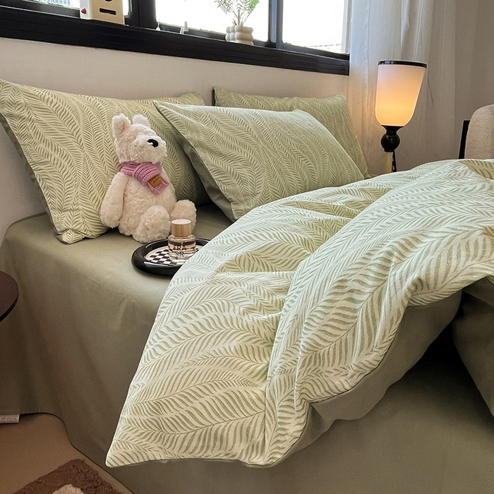 91家纺网 家纺一手货源 找家纺 吉象家纺 2025新款全棉纯棉加厚磨毛印花四件套 叶语