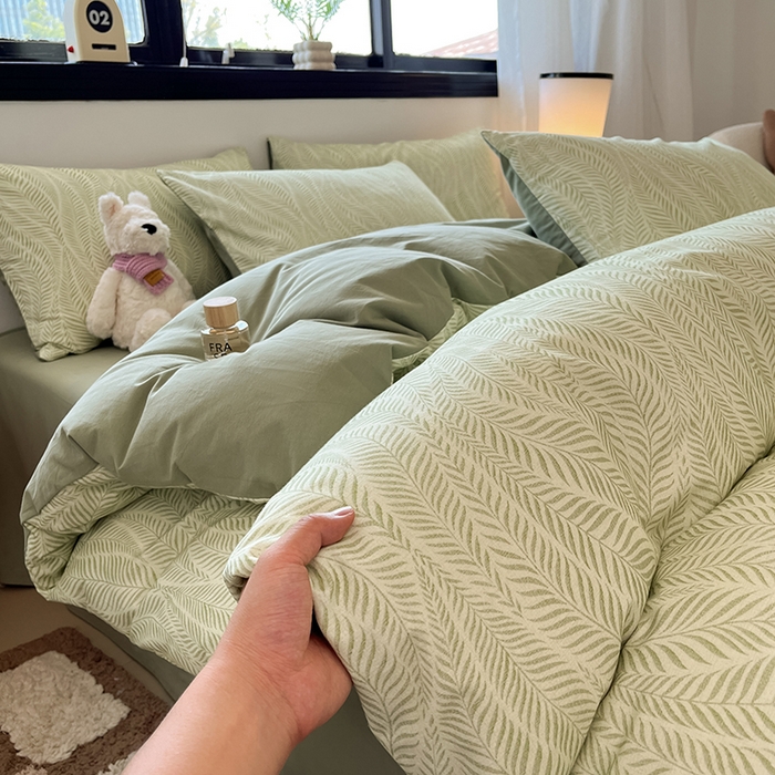 91家纺网 家纺一手货源 找家纺 吉象家纺 2025新款全棉纯棉加厚磨毛印花四件套 叶语