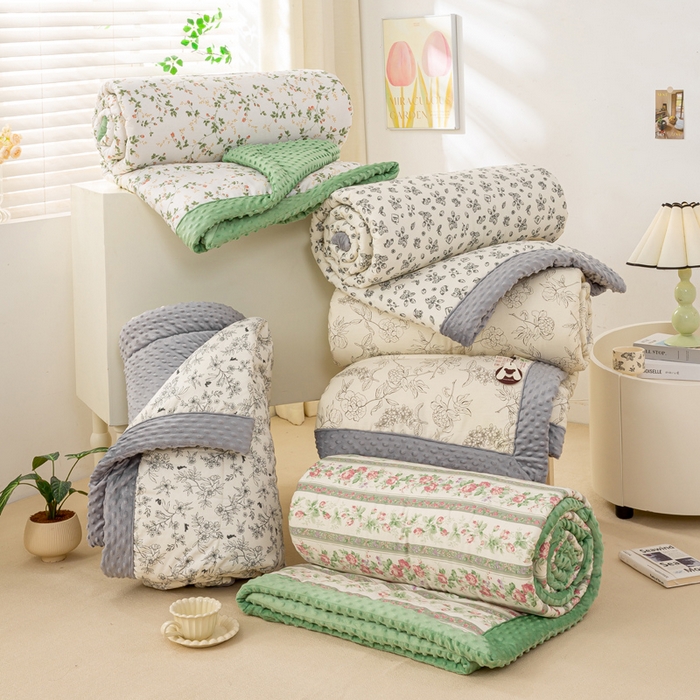 91家纺网 家纺一手货源 找家纺 锦鹭被业 2025新款AB版舒适全棉纯棉豆豆绒被被子被芯 素雅果