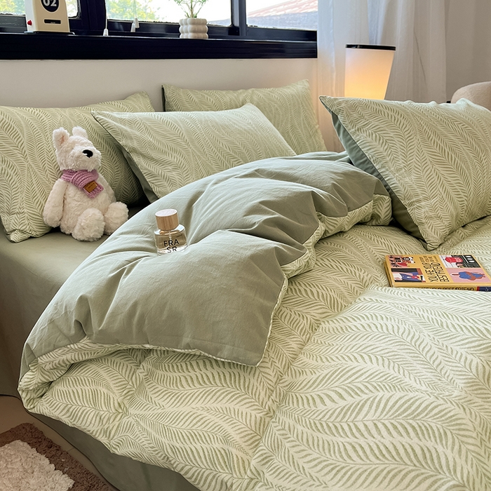 91家纺网 家纺一手货源 找家纺 吉象家纺 2025新款全棉纯棉加厚磨毛印花四件套 叶语