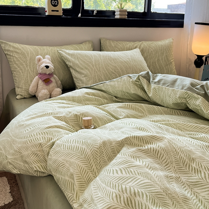 91家纺网 家纺一手货源 找家纺 吉象家纺 2025新款全棉纯棉加厚磨毛印花四件套 叶语