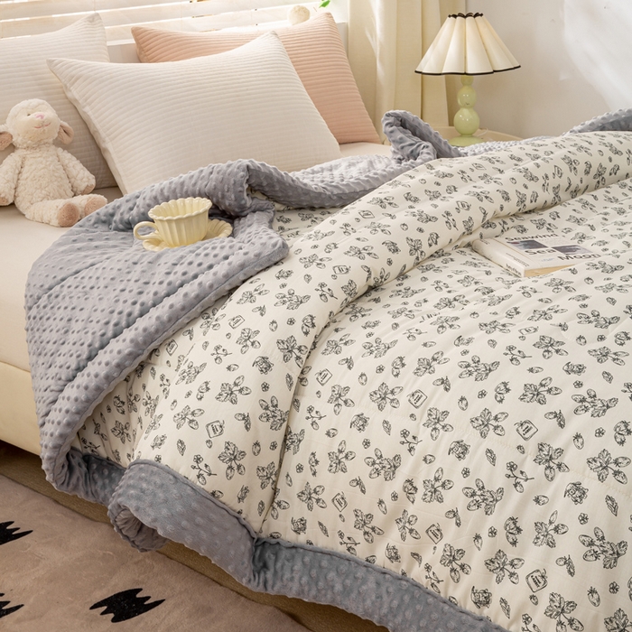 91家纺网 家纺一手货源 找家纺 锦鹭被业 2025新款AB版舒适全棉纯棉豆豆绒被被子被芯 素雅果