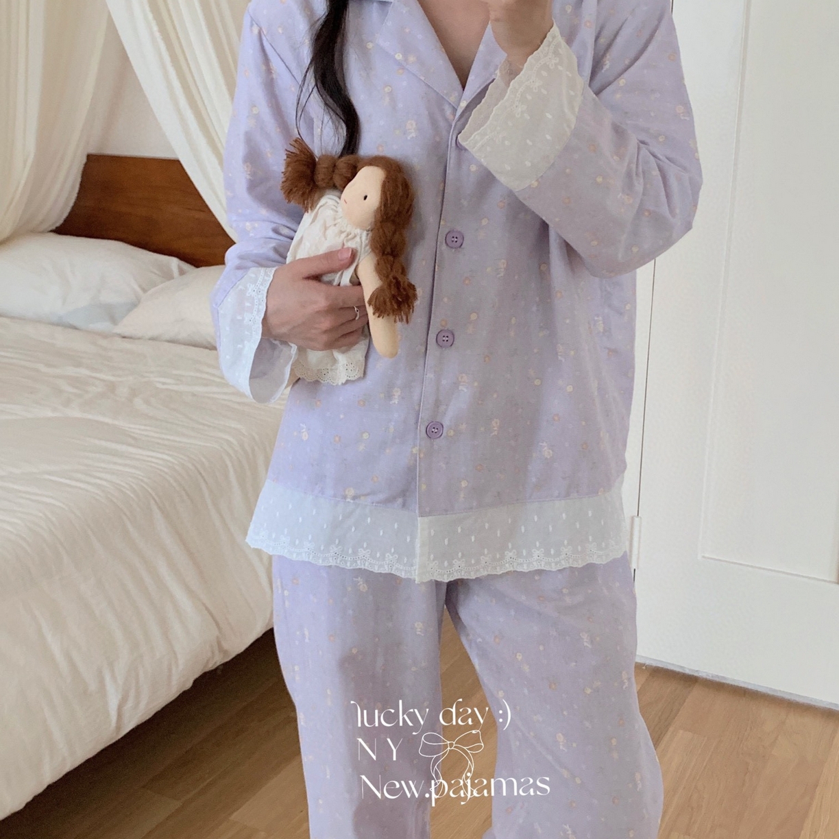 91家纺网 家纺一手货源 找家纺 （总）纽约生活 2024新款有氧纱法式方领甜美小浪漫家居服