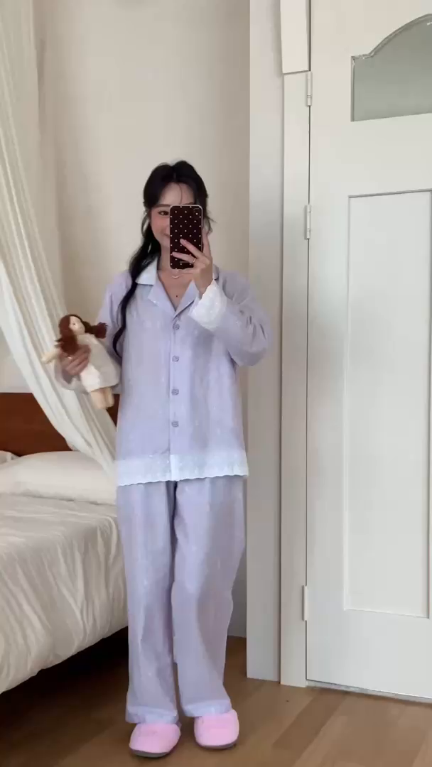 91家纺网 家纺一手货源 找家纺 （总）纽约生活 2025新款有氧纱南法蕾丝西装领长袖长裤（会员-5）