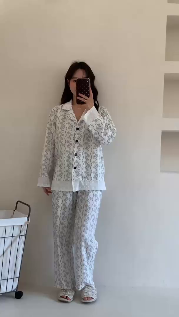 91家纺网 家纺一手货源 找家纺 纽约生活 2025新款有氧纱南法蕾丝西装领长袖长裤（会员-5） 杉野蓝