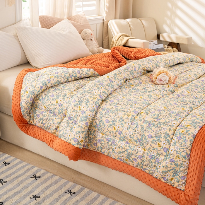 91家纺网 家纺一手货源 找家纺 锦鹭被业 2025新款AB版舒适全棉纯棉豆豆绒被被子被芯 一抹清香