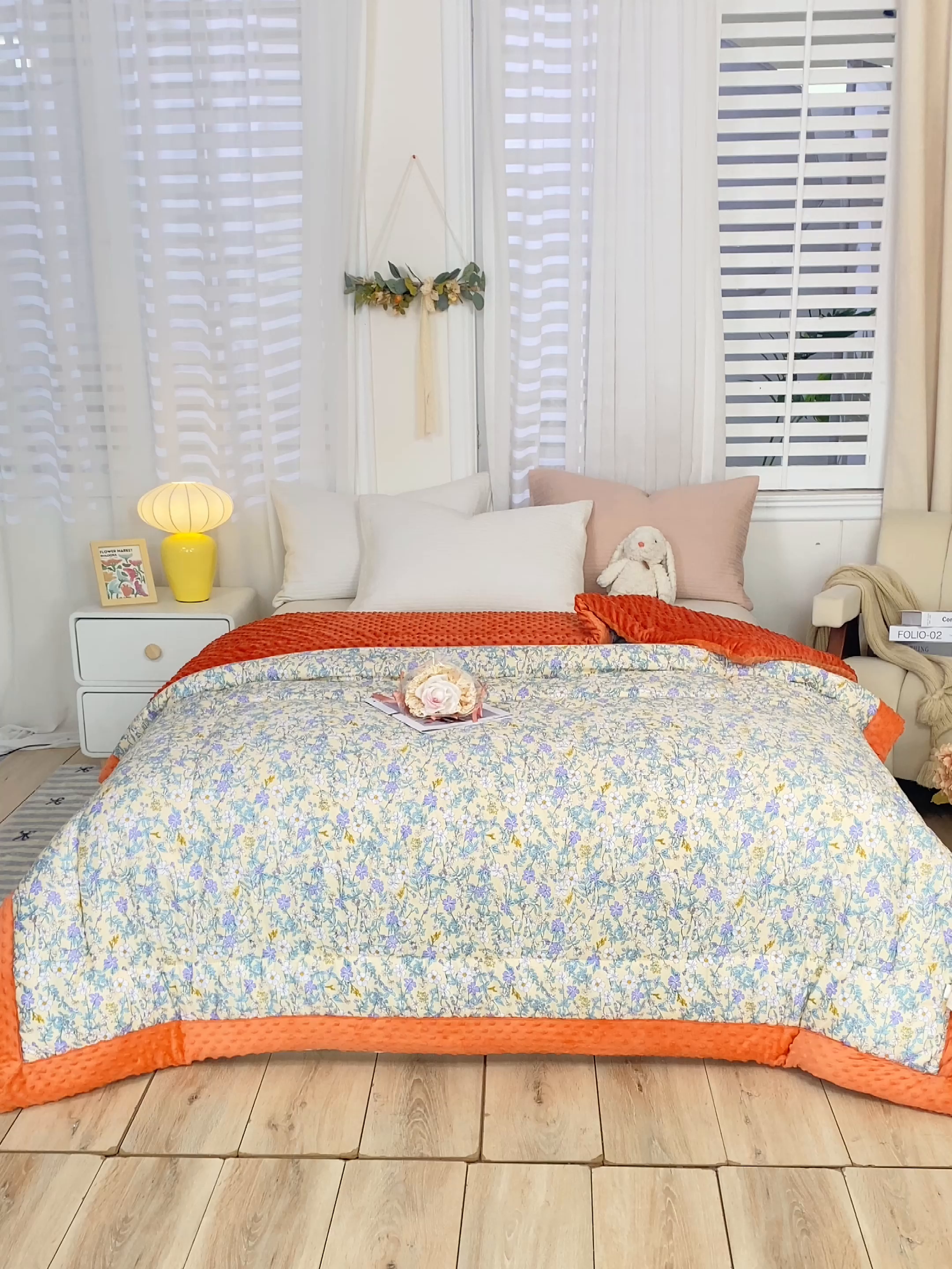 91家纺网 家纺一手货源 找家纺 锦鹭被业 2025新款AB版舒适全棉纯棉豆豆绒被被子被芯 一抹清香