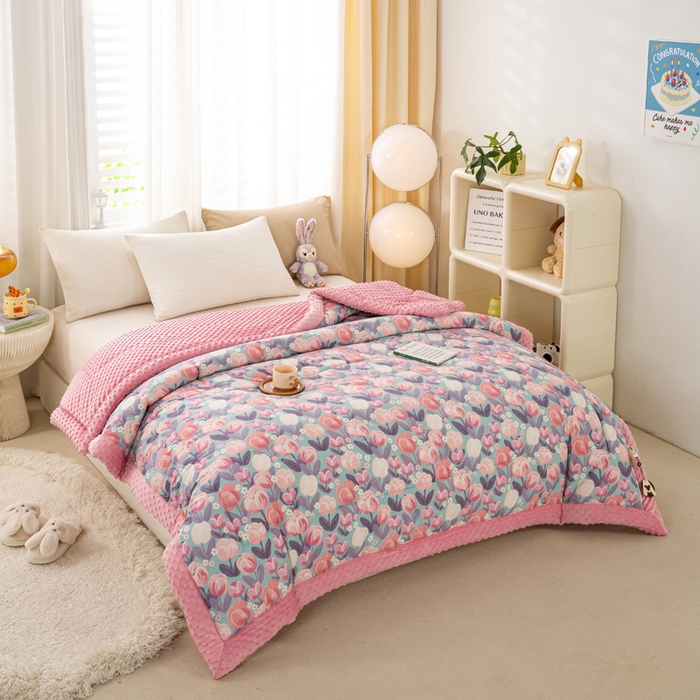 91家纺网 家纺一手货源 找家纺 锦鹭被业 2025新款AB版舒适全棉纯棉豆豆绒被被子被芯 郁金时代