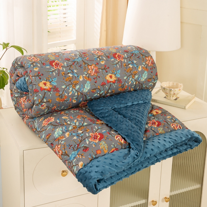 91家纺网 家纺一手货源 找家纺 锦鹭被业 2025新款AB版舒适全棉纯棉豆豆绒被被子被芯 缘梦