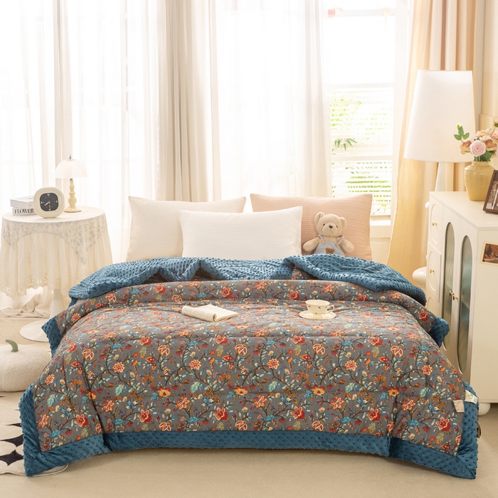 91家纺网 家纺一手货源 找家纺 锦鹭被业 2025新款AB版舒适全棉纯棉豆豆绒被被子被芯 缘梦