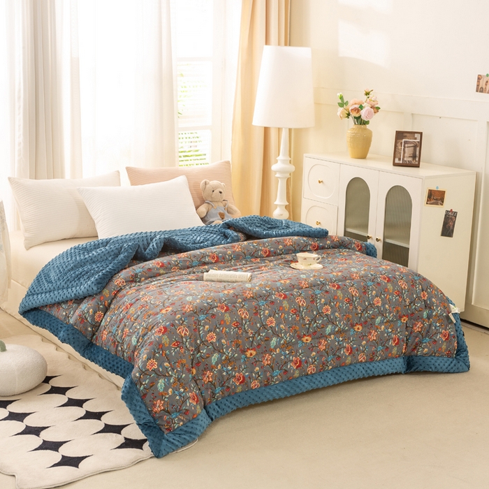 91家纺网 家纺一手货源 找家纺 锦鹭被业 2025新款AB版舒适全棉纯棉豆豆绒被被子被芯 缘梦