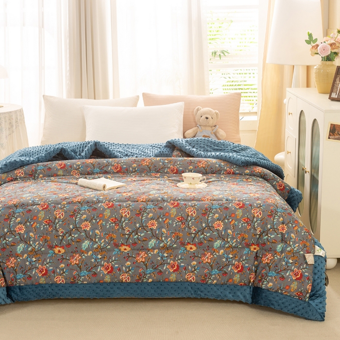 91家纺网 家纺一手货源 找家纺 锦鹭被业 2025新款AB版舒适全棉纯棉豆豆绒被被子被芯 缘梦