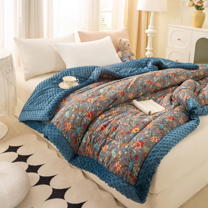 91家纺网 家纺一手货源 找家纺 锦鹭被业 2025新款AB版舒适全棉纯棉豆豆绒被被子被芯 缘梦