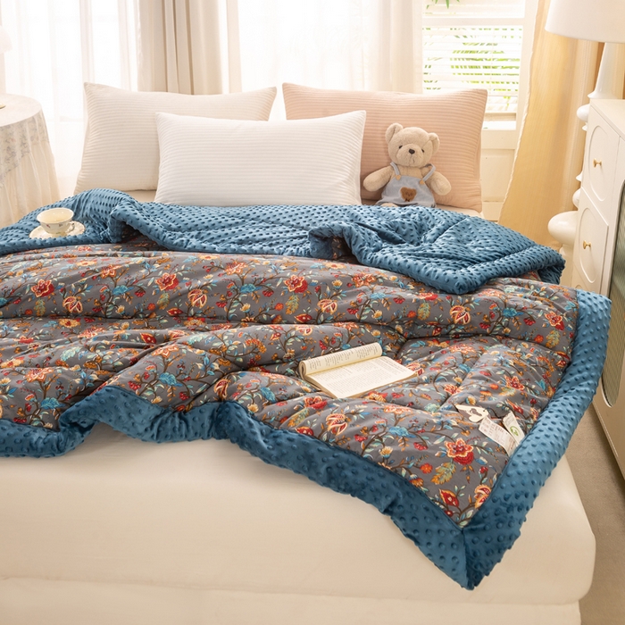 91家纺网 家纺一手货源 找家纺 锦鹭被业 2025新款AB版舒适全棉纯棉豆豆绒被被子被芯 缘梦