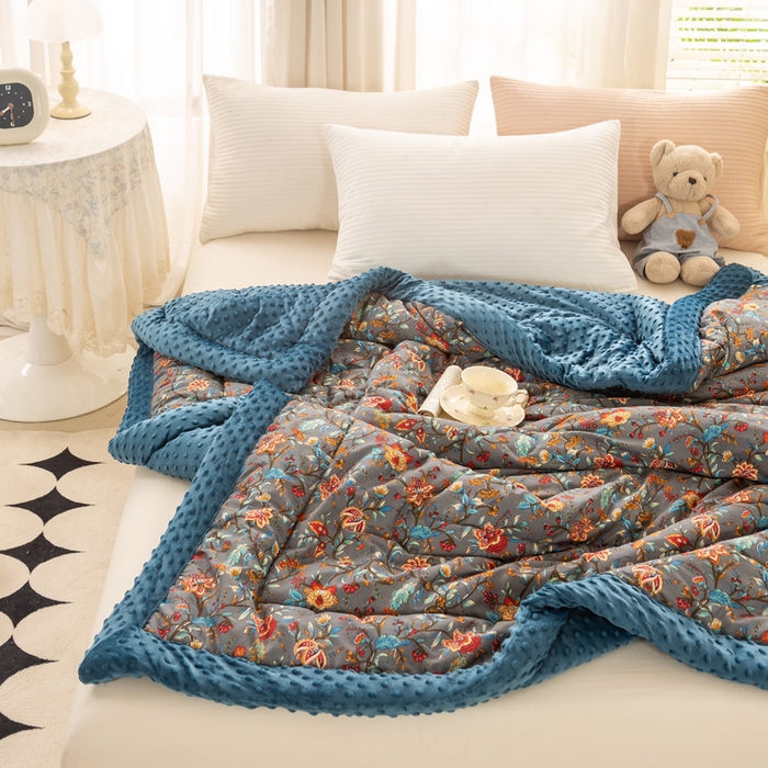 91家纺网 家纺一手货源 找家纺 锦鹭被业 2025新款AB版舒适全棉纯棉豆豆绒被被子被芯 缘梦