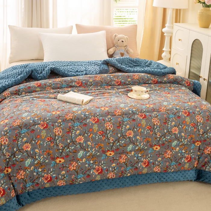 91家纺网 家纺一手货源 找家纺 锦鹭被业 2025新款AB版舒适全棉纯棉豆豆绒被被子被芯 缘梦