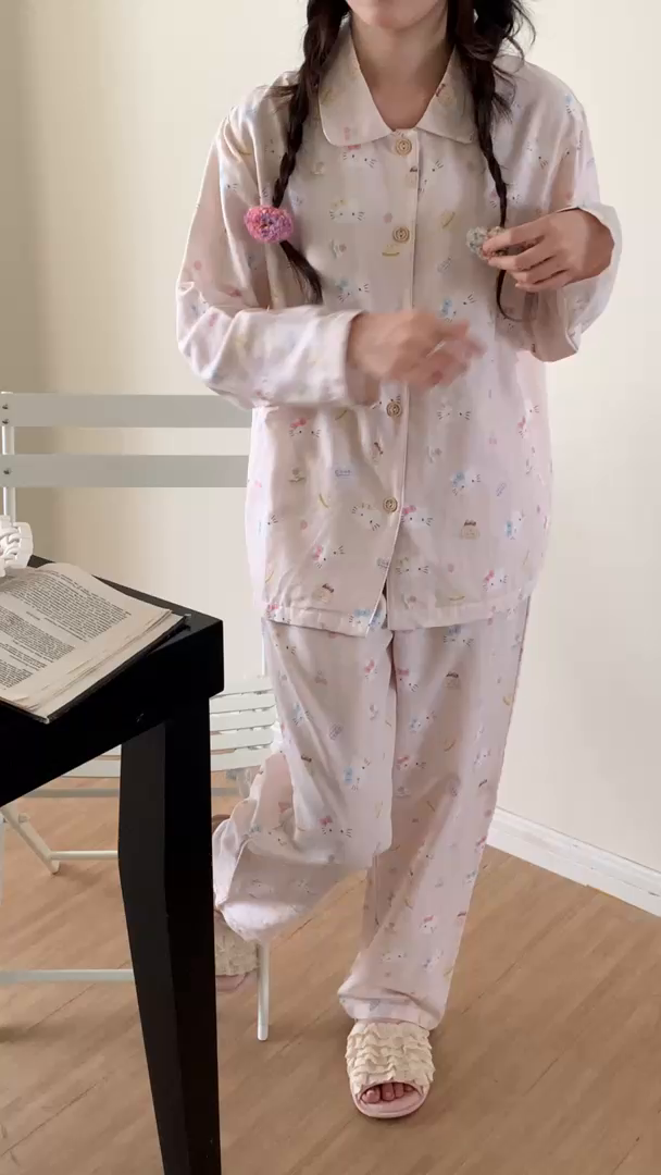 91家纺网 家纺一手货源 找家纺 纽约生活 2025新款有氧纱小翻领长长 （会员-5） 粉爱心KT