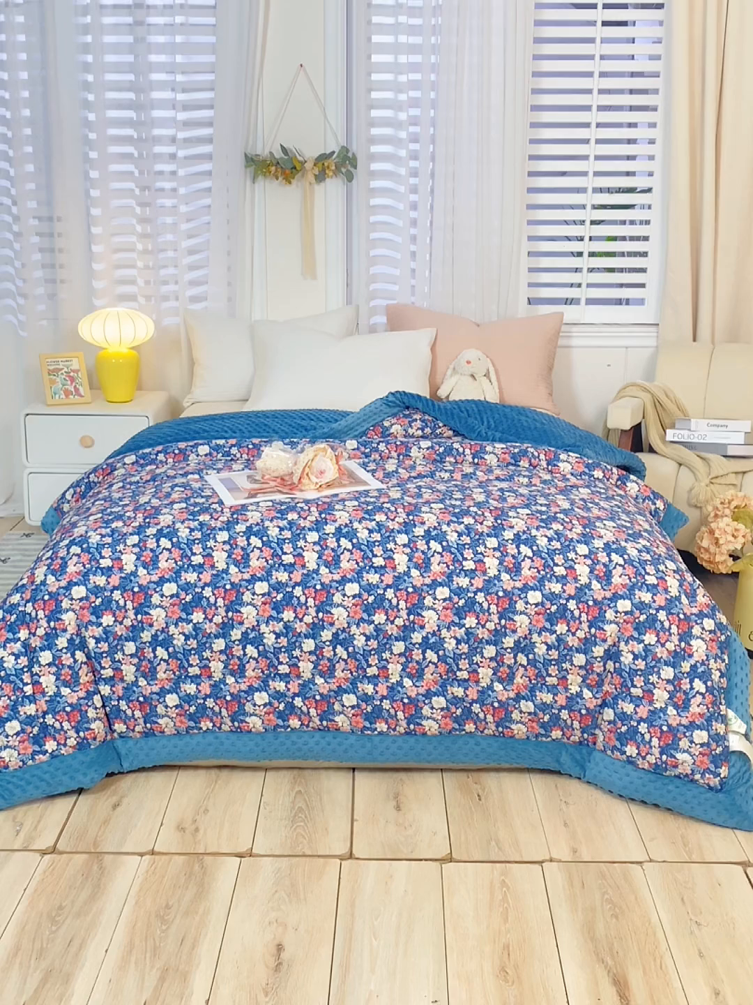 91家纺网 家纺一手货源 找家纺 锦鹭被业 2025新款AB版舒适全棉纯棉豆豆绒被被子被芯 醉颜