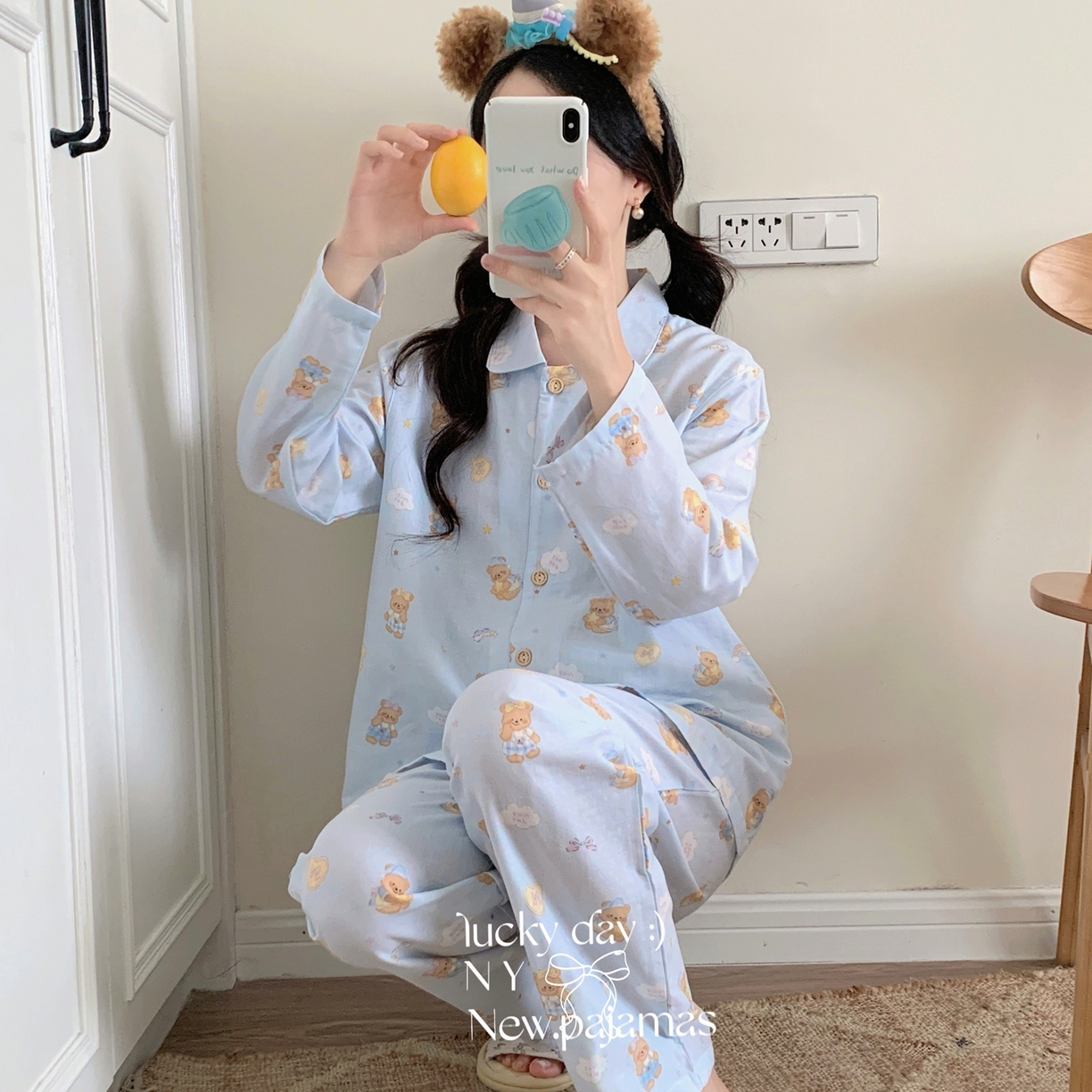 91家纺网 家纺一手货源 找家纺 纽约生活 2025新款有氧纱小翻领长长 （会员-5） 黄油小熊蓝